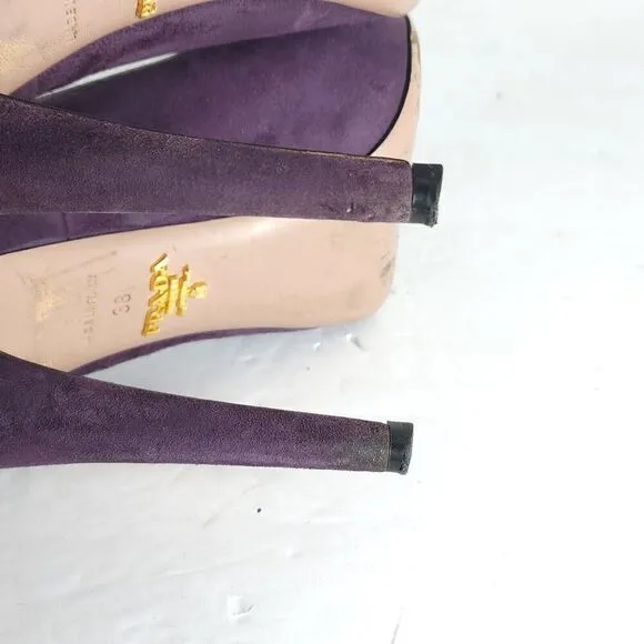 PRADA Women’s EU 38 US7-7,5 Purple Suede Leather Pump Heels Shoes Made In Italy
