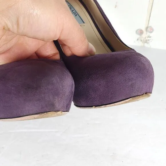 PRADA Women’s EU 38 US7-7,5 Purple Suede Leather Pump Heels Shoes Made In Italy