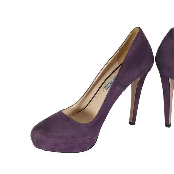 PRADA Women’s EU 38 US7-7,5 Purple Suede Leather Pump Heels Shoes Made In Italy