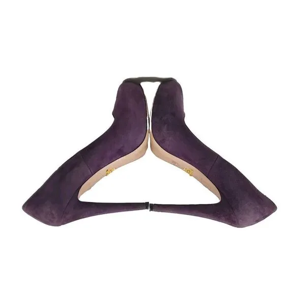 PRADA Women’s EU 38 US7-7,5 Purple Suede Leather Pump Heels Shoes Made In Italy