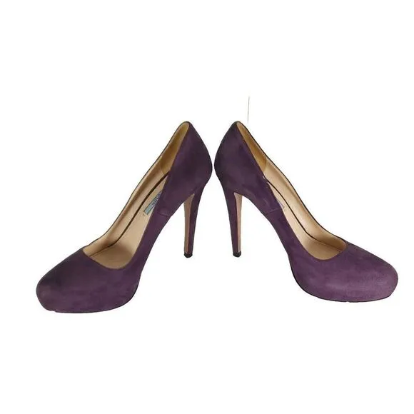 PRADA Women’s EU 38 US7-7,5 Purple Suede Leather Pump Heels Shoes Made In Italy