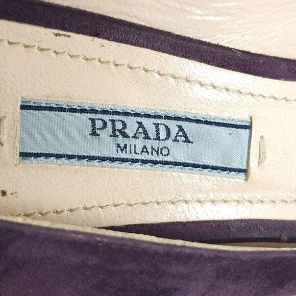 PRADA Women’s EU 38 US7-7,5 Purple Suede Leather Pump Heels Shoes Made In Italy