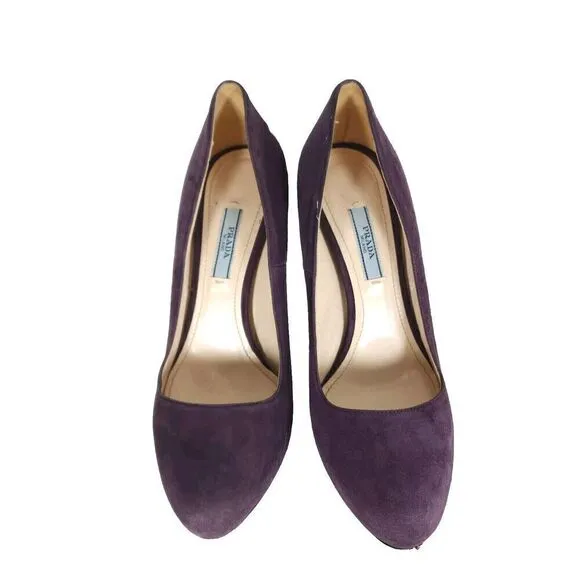 PRADA Women’s EU 38 US7-7,5 Purple Suede Leather Pump Heels Shoes Made In Italy