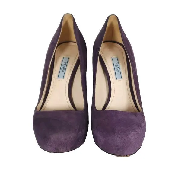 PRADA Women’s EU 38 US7-7,5 Purple Suede Leather Pump Heels Shoes Made In Italy