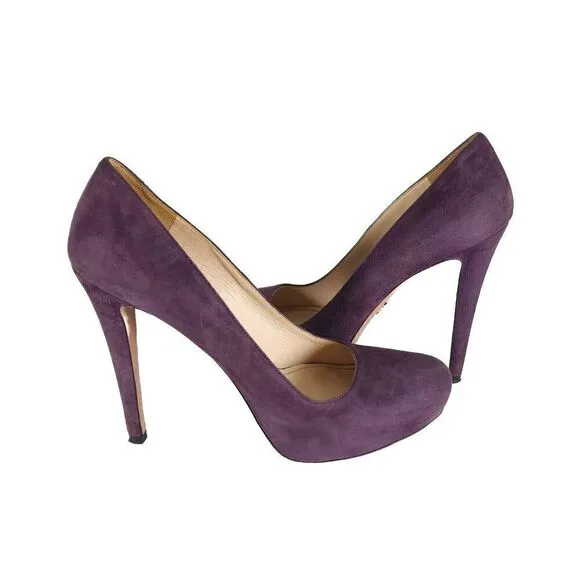 PRADA Women’s EU 38 US7-7,5 Purple Suede Leather Pump Heels Shoes Made In Italy
