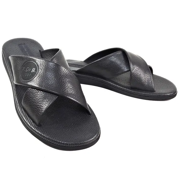 PRINCIPE DI BOLOGNA 🇮🇹 MEN'S BLACK SOFT LEATHER COMFORT SUMMER FLAT SANDALS