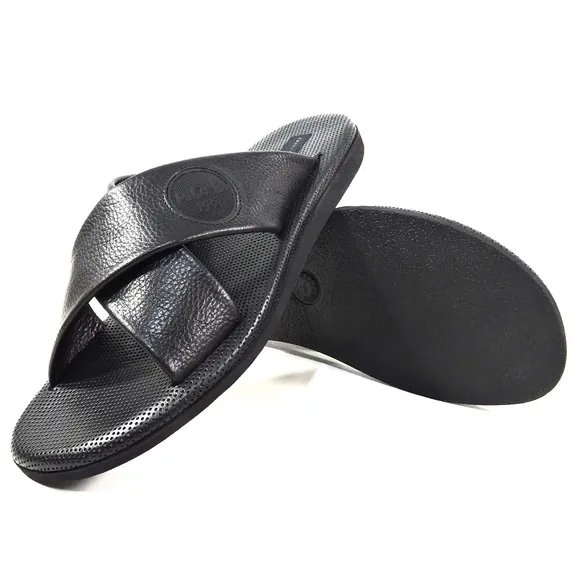 PRINCIPE DI BOLOGNA 🇮🇹 MEN'S BLACK SOFT LEATHER COMFORT SUMMER FLAT SANDALS