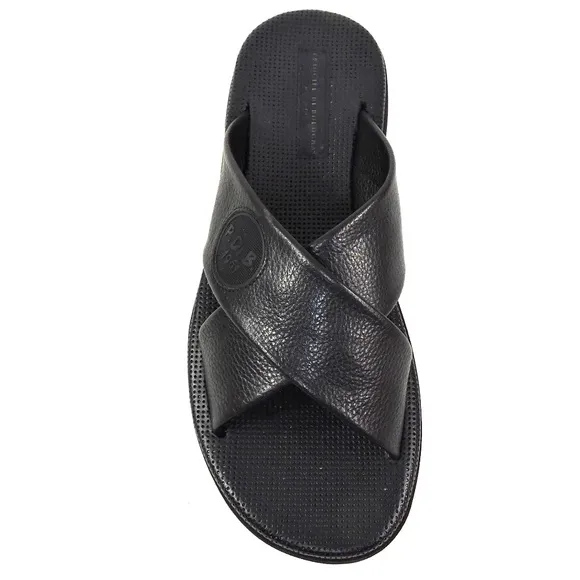 PRINCIPE DI BOLOGNA 🇮🇹 MEN'S BLACK SOFT LEATHER COMFORT SUMMER FLAT SANDALS