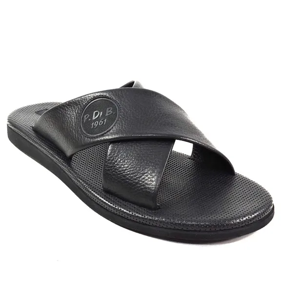 PRINCIPE DI BOLOGNA 🇮🇹 MEN'S BLACK SOFT LEATHER COMFORT SUMMER FLAT SANDALS