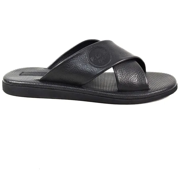 PRINCIPE DI BOLOGNA 🇮🇹 MEN'S BLACK SOFT LEATHER COMFORT SUMMER FLAT SANDALS