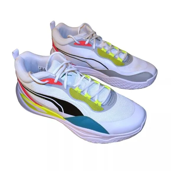 PUMA Playmaker Pro Shoes Men's Size 12 Reflective Hi-Viz White Fiery Coral EUC
