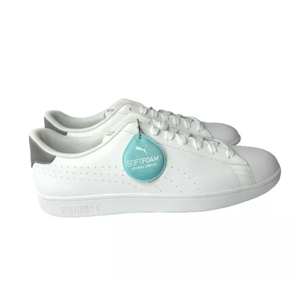 PUMA Smash v2 Leather Perforated White~Silver Men's Size 14 Shoes