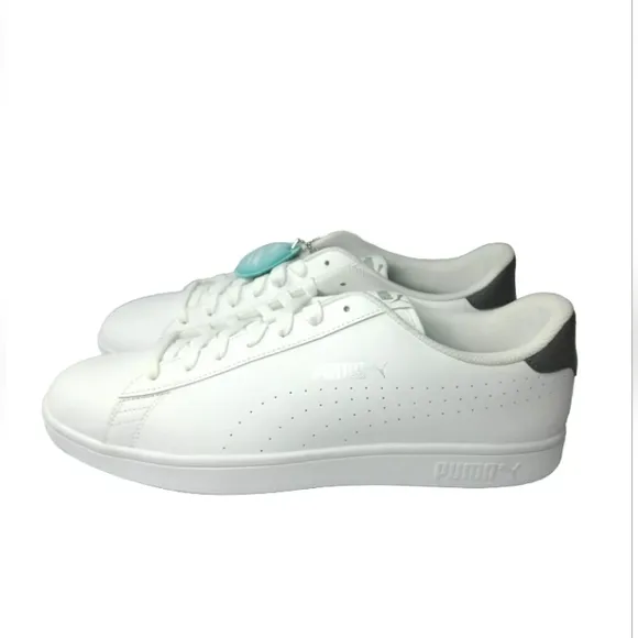 PUMA Smash v2 Leather Perforated White~Silver Men's Size 14 Shoes