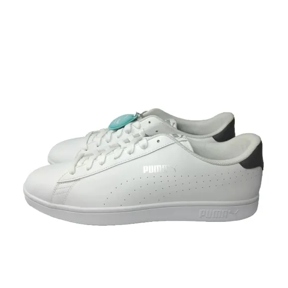 PUMA Smash v2 Leather Perforated White~Silver Men's Size 14 Shoes