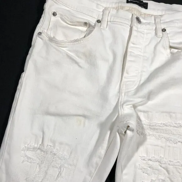 PURPLE BRAND P001 GREY FOUR POCKET DESTROY Distressed Jeans size 36x34 B34