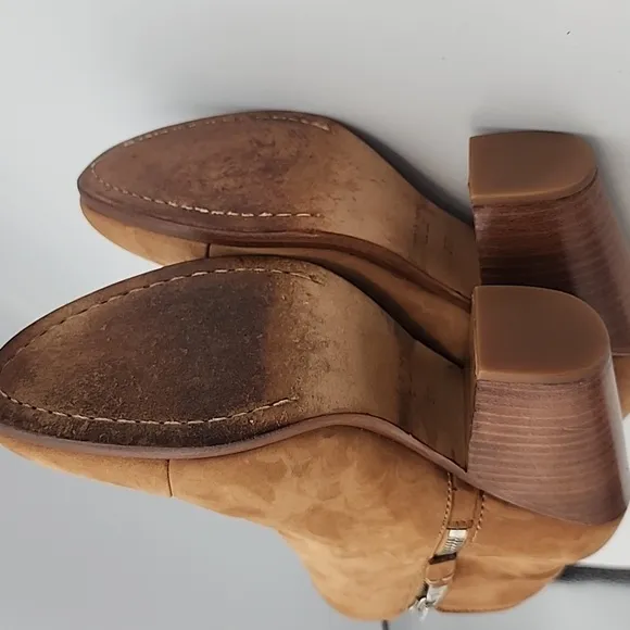 RAG &amp; BONE Camel Nubuck Suede Double Zippered Ankle Boots w/Western Style Heel