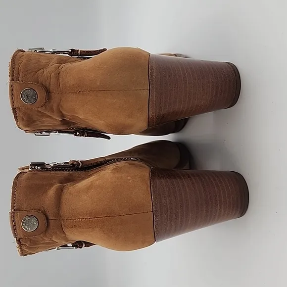 RAG &amp; BONE Camel Nubuck Suede Double Zippered Ankle Boots w/Western Style Heel