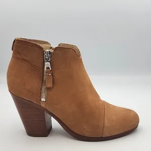 RAG &amp; BONE Camel Nubuck Suede Double Zippered Ankle Boots w/Western Style Heel