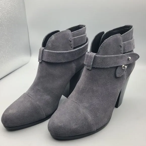 Rag &amp; Bone Harrow Dark Grey Suede Booties Ankle Boots EU Size 38 US Size 7.5