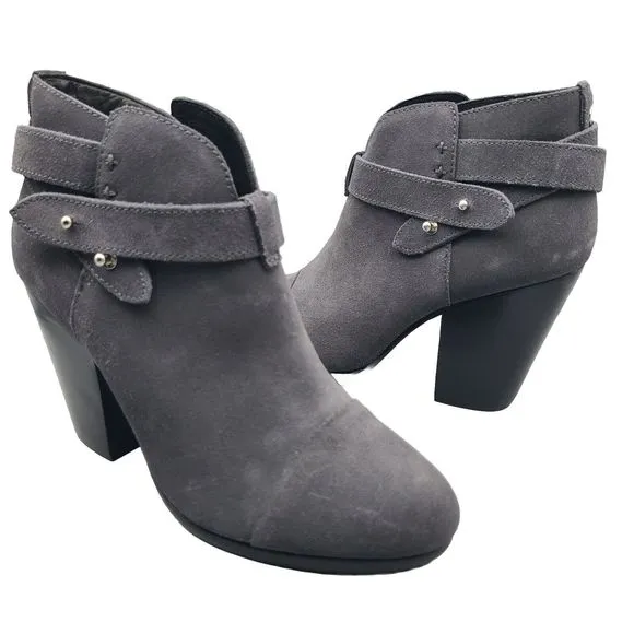 Rag &amp; Bone Harrow Dark Grey Suede Booties Ankle Boots EU Size 38 US Size 7.5