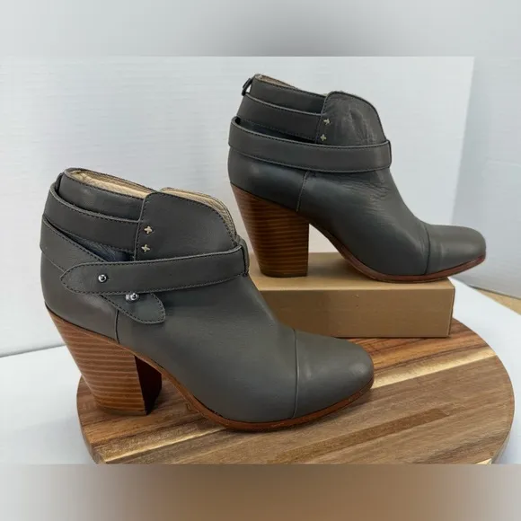 Rag &amp; Bone Harrow slate gray leather heeled ankle boot size 37.5