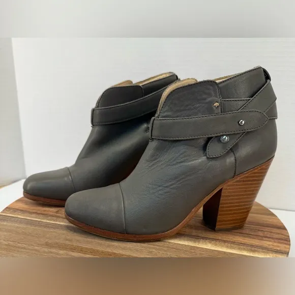 Rag &amp; Bone Harrow slate gray leather heeled ankle boot size 37.5