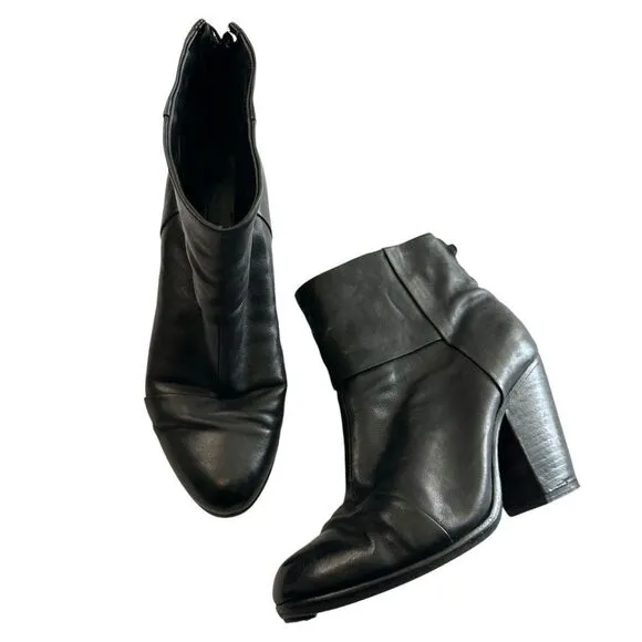 Rag and Bone black leather Zip heeled Booties ankle boot size 40 / 10