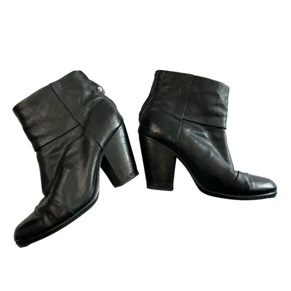 Rag and Bone black leather Zip heeled Booties ankle boot size 40 / 10