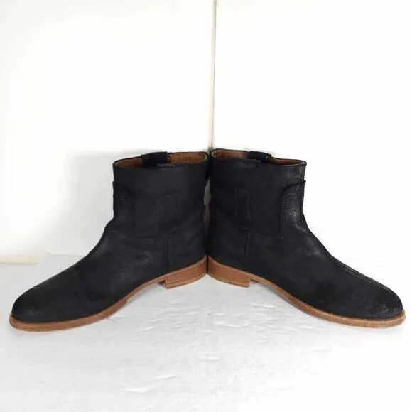 RAG &amp; BONE Women's Holly US7 EU37,5 Black Waxed Leather Italy Ankle Boots Bootie