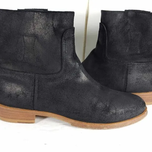 RAG &amp; BONE Women's Holly US7 EU37,5 Black Waxed Leather Italy Ankle Boots Bootie