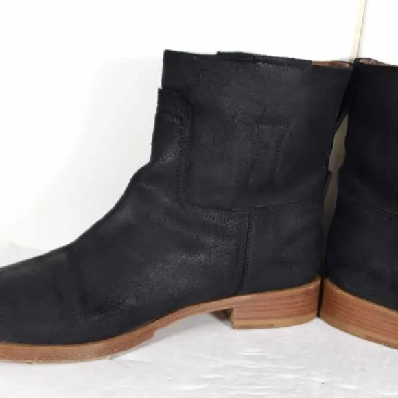 RAG &amp; BONE Women's Holly US7 EU37,5 Black Waxed Leather Italy Ankle Boots Bootie