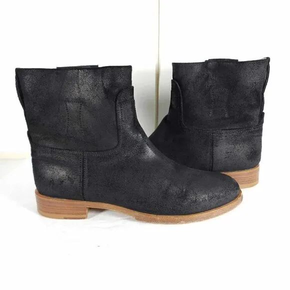 RAG &amp; BONE Women's Holly US7 EU37,5 Black Waxed Leather Italy Ankle Boots Bootie
