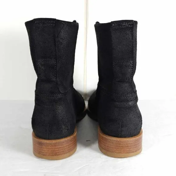 RAG &amp; BONE Women's Holly US7 EU37,5 Black Waxed Leather Italy Ankle Boots Bootie