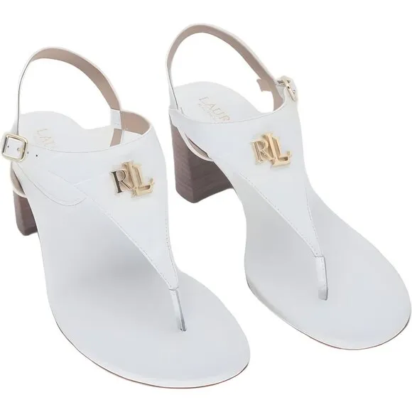 Ralph Lauren Westcott II Crocodile Embossed Dress Sandal White 8.5B 40 EU