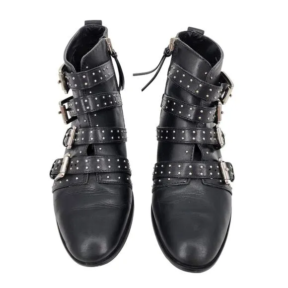 Rebecca Minkoff Leather Black Studded Buckle Ankle Booties Boots Size 8