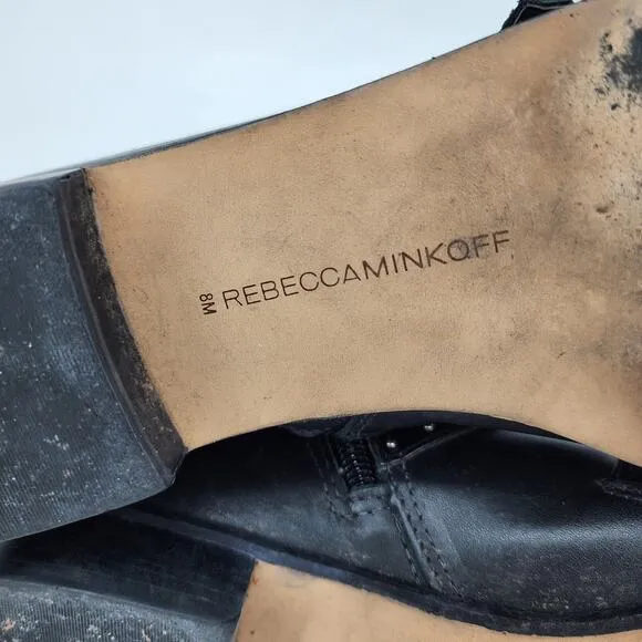 Rebecca Minkoff Leather Black Studded Buckle Ankle Booties Boots Size 8