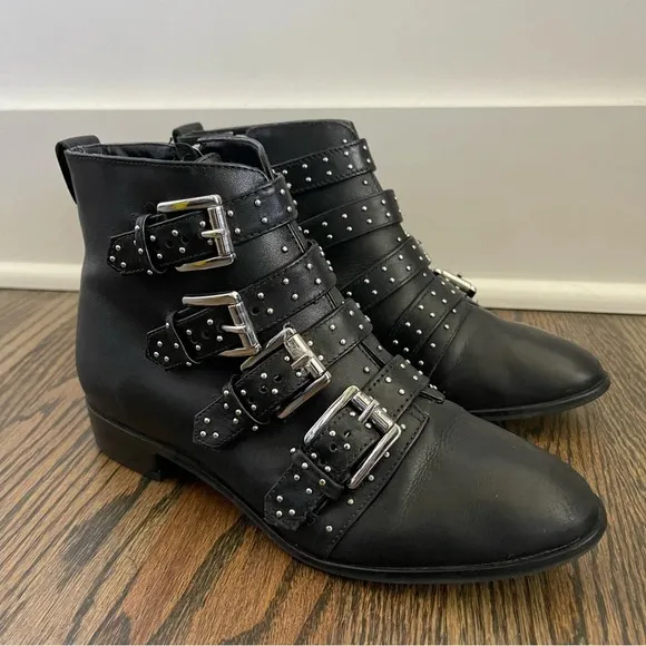 Rebecca Minkoff Maddox black leather studded ankle boots size 6