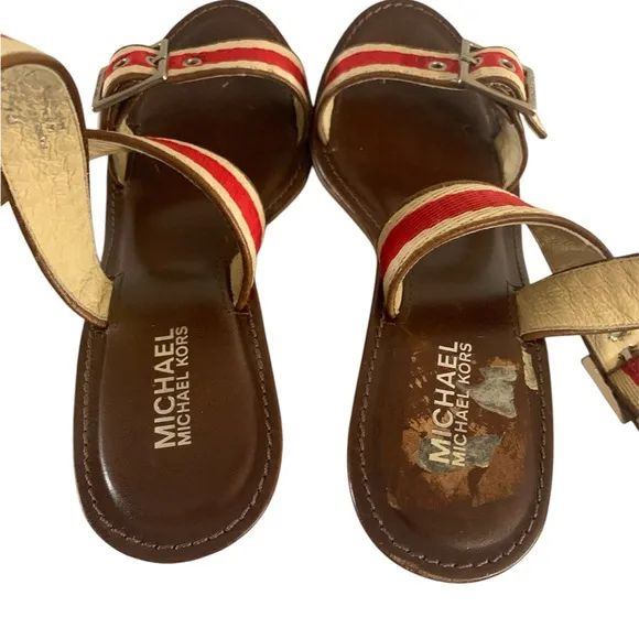 Red and Cream Crisscross Sandals with Ankle Strap 8.5