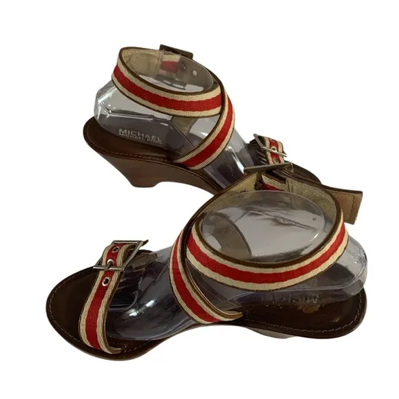 Red and Cream Crisscross Sandals with Ankle Strap 8.5