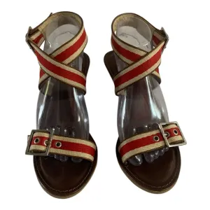 Red and Cream Crisscross Sandals with Ankle Strap 8.5