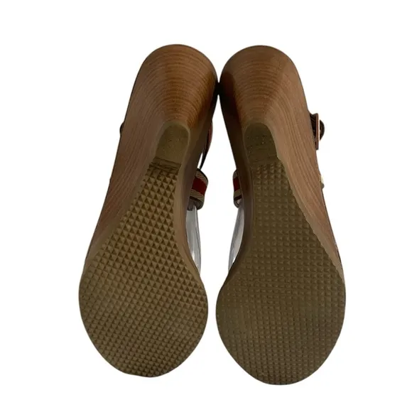 Red and Cream Crisscross Sandals with Ankle Strap 8.5