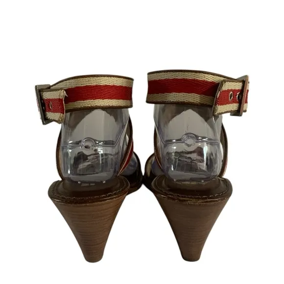 Red and Cream Crisscross Sandals with Ankle Strap 8.5