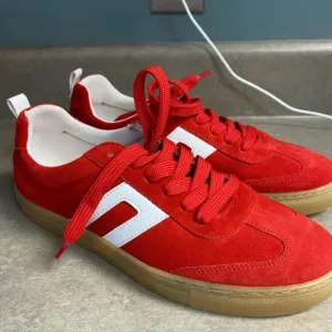 Red White Suede Cruza Lace-Up Fashion Tennis Shoes Sneakers (NWT)