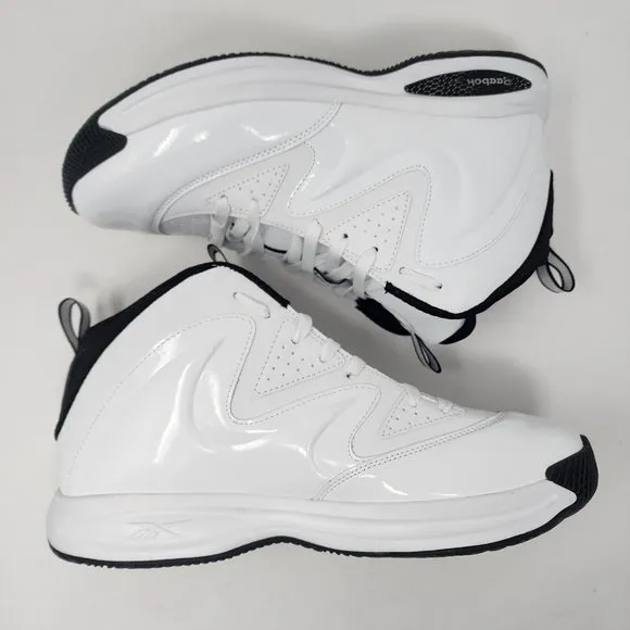 Reebok Basketball Shoes Mens 11.5 White Galaxy 1 Patent Leather Lace Up Logo