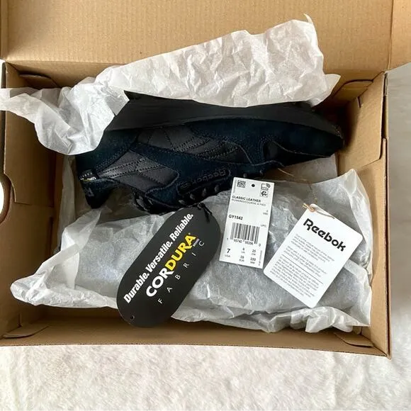 Reebok Classic Leather Cordura Black Running Shoes Unisex Size 7