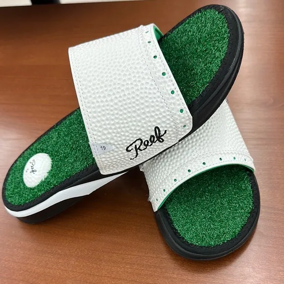 Reef Mulligan Men's White and Green Golf Slides Sz 9 New