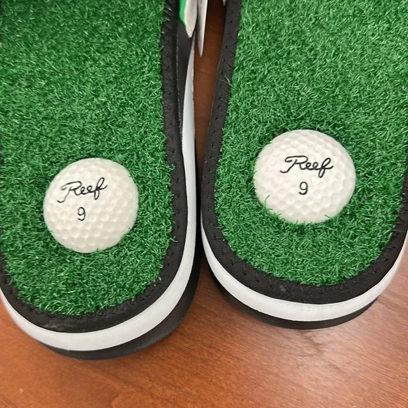 Reef Mulligan Men's White and Green Golf Slides Sz 9 New