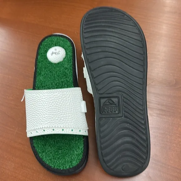 Reef Mulligan Men's White and Green Golf Slides Sz 9 New