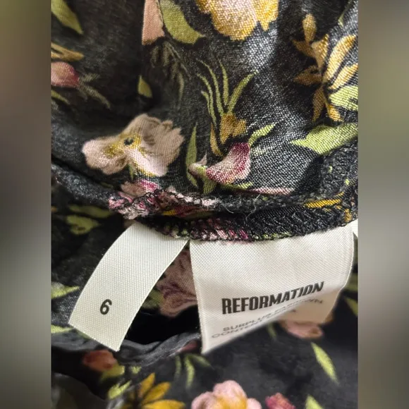 Reformation Black Floral Skirt Pink Hibiscus with Slit