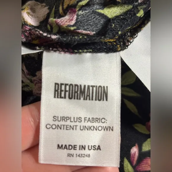 Reformation Black Floral Skirt Pink Hibiscus with Slit